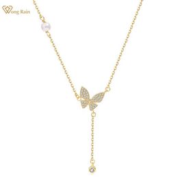 Colliers de pendentif Wong Pluie 18K Gold plaqué 925 argent sterling blanc saphir perle pierre joyeuse papillon collier pendant bien bijoux en gros G230202