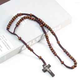 Hangende kettingen houten kralen Jezus ketting geschenken voor christelijke kerk religieuze orthodoxe biddende sieraden geweven touwketen