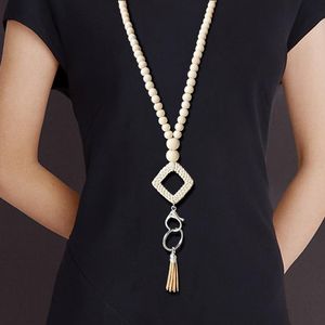 Collares pendientes Cuentas de madera Hecho a mano Punto de ratán Geométrico Terciopelo coreano Borla Cadena larga Llavero Collar BOHO Accesorios Llaveros