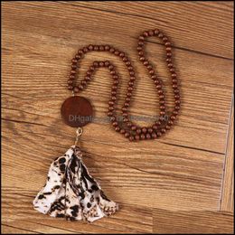 Copeaux de bois pendentif collier bijoux de mode femmes hommes perles chaîne imprimé léopard glands rétro colliers 11Jh K2B Dhu7N