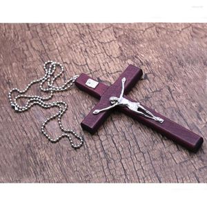 Pendentif Colliers En Bois Religieux Jésus Croix Collier Christian Crucifix Pendentif Avec Chaîne Bijoux Charme Cadeaux Pour Hommes