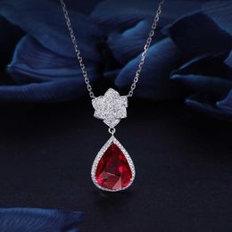 Pendentif Colliers WPB Advanced Design Femmes Collier Goutte D'eau Rose Collier Simulé Rubis Zircon Femme Brillant De Luxe Bijoux Fille Cadeau Nouveau G230202