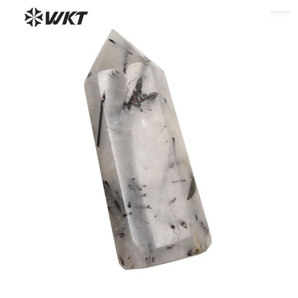 Pendentif Colliers WT-G246 WKT Vente En Gros Beau Cristal Quartz Point Noir Rutile Piliers Pierre Pour La Fabrication De BijouxPendentif Morr22