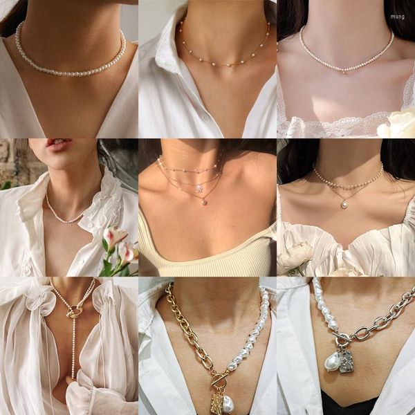 Collares colgantes WUKALO elegante gran perla de imitación blanca perlas gargantilla clavícula collar de cadena para mujeres joyería de boda collar 2023