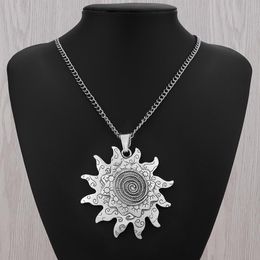 Pendentif Colliers X Tibétain Argent Boho Déclaration Grande Spirale Soleil Fleur Sur Longue Chaîne Collier Bijoux Lagenlook 34 "Pendentif