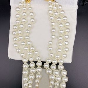 Pendentif Colliers XIAOJINGLING trois couches haute brillance perle strass pierre collier clavicule chaîne rétro mariée mariage bijoux accessoire W0170 231010