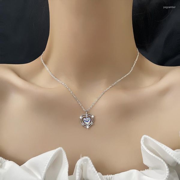 Pendentif Colliers Xingyunday Mignon Zircon Coeur Pour Femmes Personnalité Pierre De Lune Clavicule Chaîne De Mode Argent Couleur Bijoux Cadeau