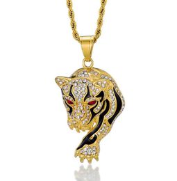 Colliers pendants Xishan Red Eye Tiger avec une chaîne de corde 4 mm Bling Iced Out Cumbic Zircon Men 039S Hop Hop Fashion Bijoux Gifts4443444
