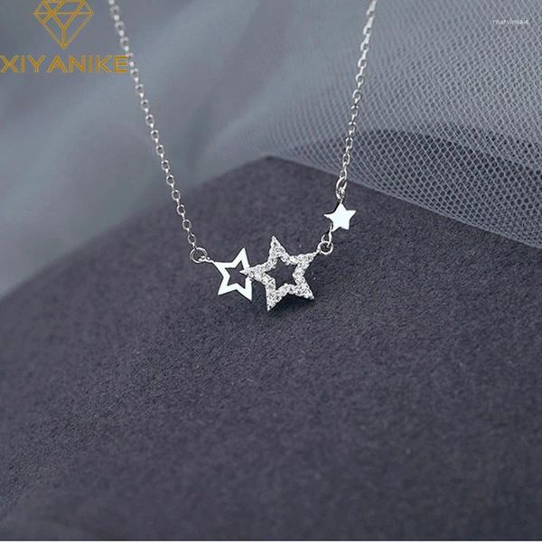 Colliers pendants xiyanike couleur argentée creux 2 étoiles couture en strass