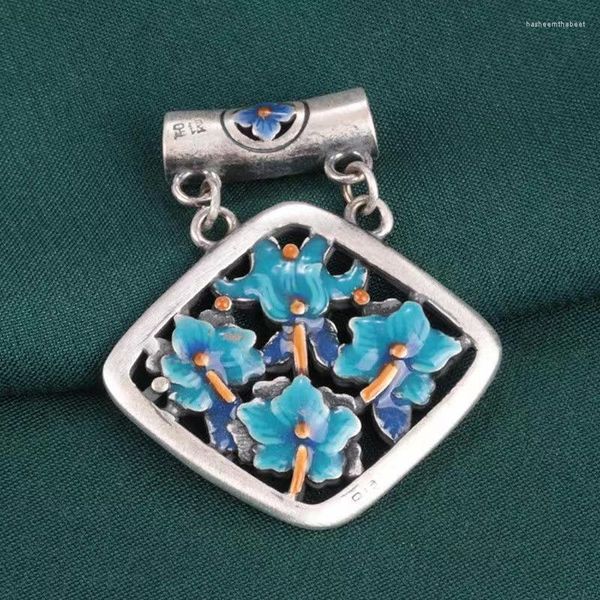 Pendentif Colliers XiYuan Couleur Argent Chute De La Colle Et De La Technologie De L'huile Petite Fleur Tuyau Courbé Rétro Clavicule Style Ethnique