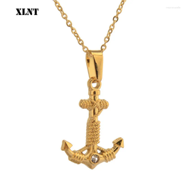 Pendentif Colliers XLNT Vintage Caribbean Pirate Anchor Femmes Hommes Collier personnalisé GoldHook Bijoux en acier inoxydable Cadeau