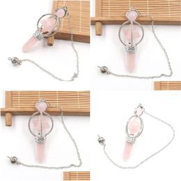 Colliers de pendentif xsm 62 2m Quartz rose naturel Merkaba Pendum Pendants Reiki guérison Hexagon Pilier Energy Sceptre Spiritual Drop de Dhosg