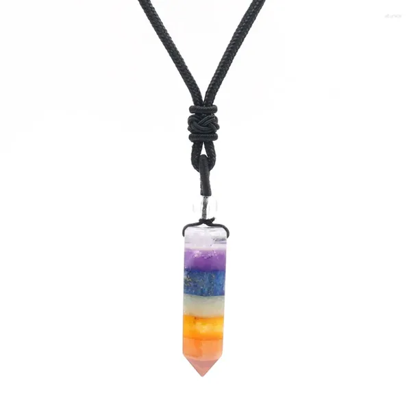 Collares colgantes XSM 7 Chakra Reiki Collar de cristal curativo Cuerda trenzada ajustable Piedra natural Joyería puntiaguda hexagonal