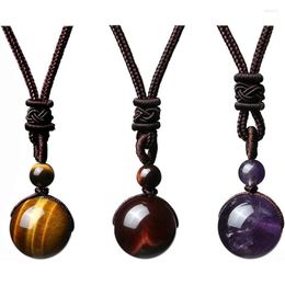 Collares pendientes XSM Healing Crystals Collar Natural Tiger Eye Amethyst Lucky Chakra 14mm Beads Stone Para Mujeres Hombres Ajustable