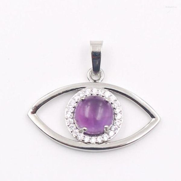 Pendentif Colliers XSM couleur argent rond pierre naturelle pendentifs oeil du diable amulette Micro incrusté Zircon femmes à la mode chanceux Protection bijoux