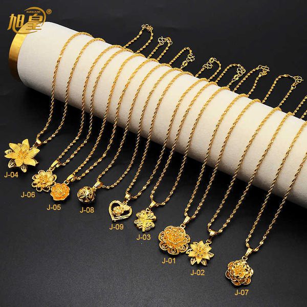 Pendentifs de collier XUHUANG 4 pièces Dubai 24 K plaqué or coeur colliers pour femmes filles bijoux cadeau africain arabe pendentif à breloque collier cadeau de mariage G230206