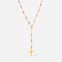 Pendentif Colliers Y Forme Collier Rouge Goutte D'huile Perle Plaqué Or Croix Minimaliste Ras Du Cou Memorial Day Party Bijoux Cadeaux