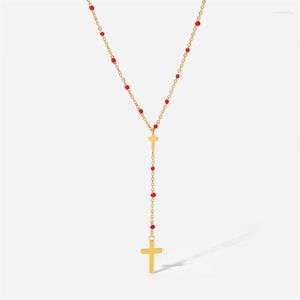 Pendentif Colliers Y Forme Collier Rouge Goutte D'huile Perle Plaqué Or Croix Minimaliste Ras Du Cou Memorial Day Party Bijoux Cadeaux