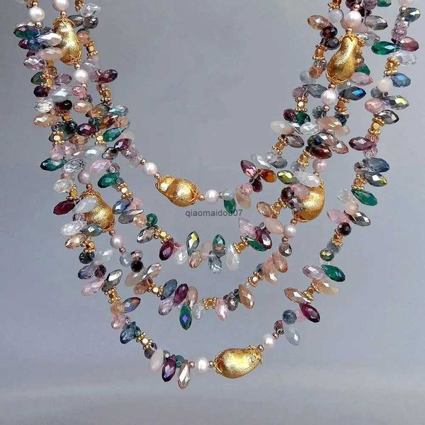 Pendentif Colliers Y.ying 4 brins multi couleur cristal brossé perle blanche perle déclaration collier bijoux pour femmes girlsl24
