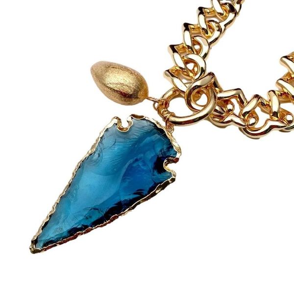 Pendentif Colliers Y.ying chaîne collier ras du cou pour femmes plaqué or couleur flèche bleue