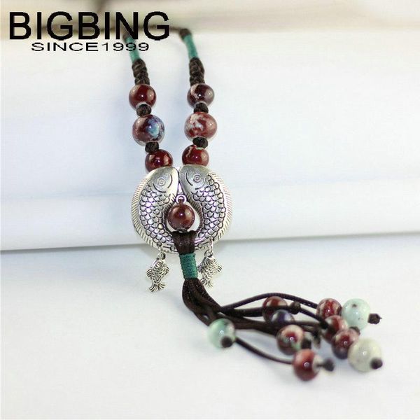 Pendentif Colliers Y037 BIGBING Mode Bijoux Argent Couleur Poisson Céramique Perle Gland Collier Collier Collier En Gros De Haute Qualité