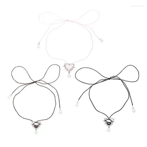 Pendentif Colliers Y1UB 3pcs / Set Thorn Coeur Enveloppé Ruban Collier De Perles Doux Cool Cou Cou Chaîne De Clavicule Pour Les Femmes