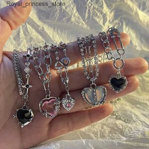 Colliers de pendentif y2k accessoires mode pêche coeur droplete collier pendent rose cristal egirl sweet kravik chaîne esthétique bijoux Q240426