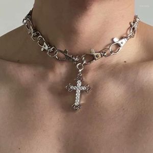 Pendentif Colliers Y2K Esthétique Style Punk Strass Croix Collier Alliage Géométrique Crucifix Pour Femme BijouxPendentif