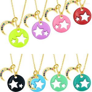 Pendentif colliers Y2K cuivre incrusté Zircon couleur bonbon étoile lune émail chaîne pour femmes fille fête d'anniversaire bijoux cadeau