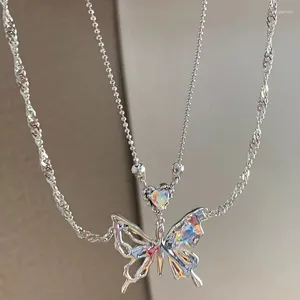 Pendentif Colliers Y2K Cristal Papillon Collier Femmes Lumière De Luxe Fille Punk Coeur Grunge Clavicule Chaîne Bijoux De Mode Cadeau De Fête 2024