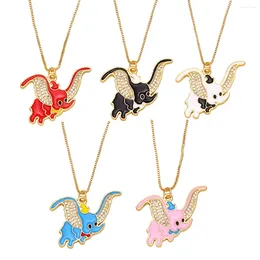 Colliers pendants y2k mignon huile de goutte petit collier d'éléphant volant blanc zircone chic carton de dessin animé en émail pour femmes cadeaux de bijoux chanceux