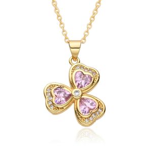 Colliers de pendentif y2k gold couleur shamrock à quatre feuilles de trèfle charms incrusté de fleurs zircon pour femmes accessoires de bijoux pendentiels de cou cz 240410