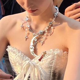 Colliers pendants y2k bijoux croix Collier étoile lune perle couloir accessoire vintage Charmes de bricolage pour les femmes coréennes mode