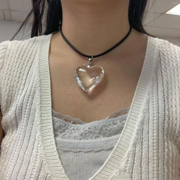 Collares colgantes Y2K Collar de estrella de pentagrama grande para mujeres egirl sliver sliver color cristal corazón cadena de cuerda joyas de moda