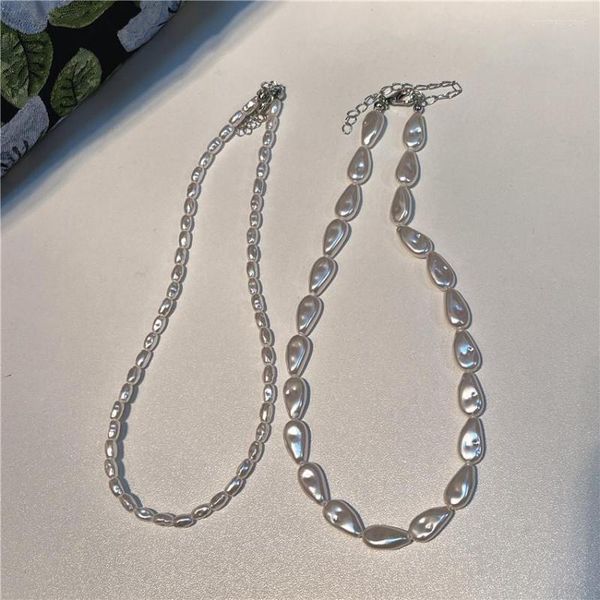 Collares pendientes Y2K Collar con cuentas de perlas Chapado en plata en concha natural Barroco Para mujeres Perlas Joyas Gargantilla Collier De Perles