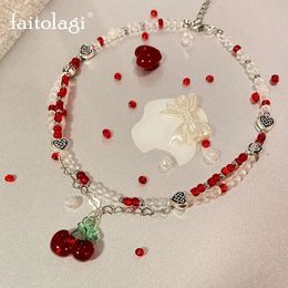 Collares colgantes Y2K, gargantilla con cuentas de corazón de cereza roja, collar para mujer con cuentas bohemias, collares con colgante de cereza, collar de Navidad de año vintage, joyería 231109