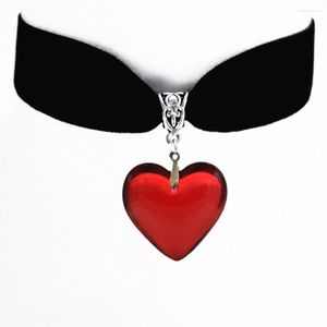 Pendentif Colliers Y2K Coeur Rouge Collier Chunky Verre Puffy Collier Gothique Collier De Velours Noir Pour Femmes Et Filles