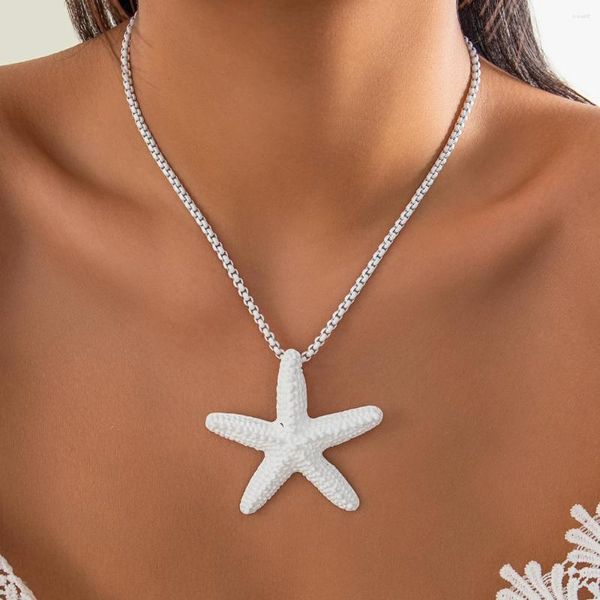 Collares colgantes Y2K Cadena simple con collar de estrella de mar grande para mujeres Joyería de playa de verano de moda en el cuello 2023 Accesorios de moda Regalos