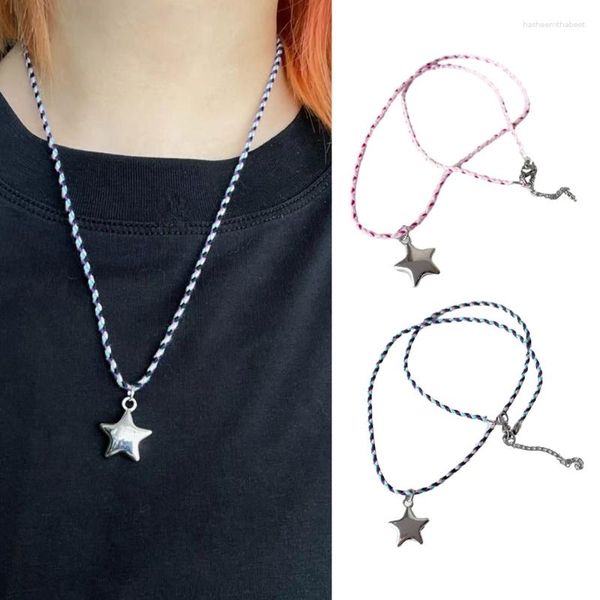 Pendentif Colliers Y2K Star Collier Coloré Corde Tressée Alliage Cou Bijoux Ras Du Cou Pour Les Femmes