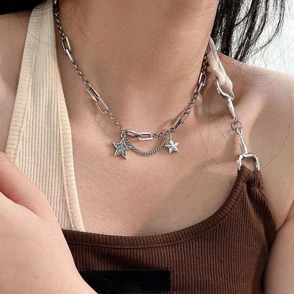 Collares colgantes Estilo Y2K Collar de pentagrama para mujeres Estrella romántica Asterismo Borla Gargantilla Accesorios de color plateado Joyería de moda