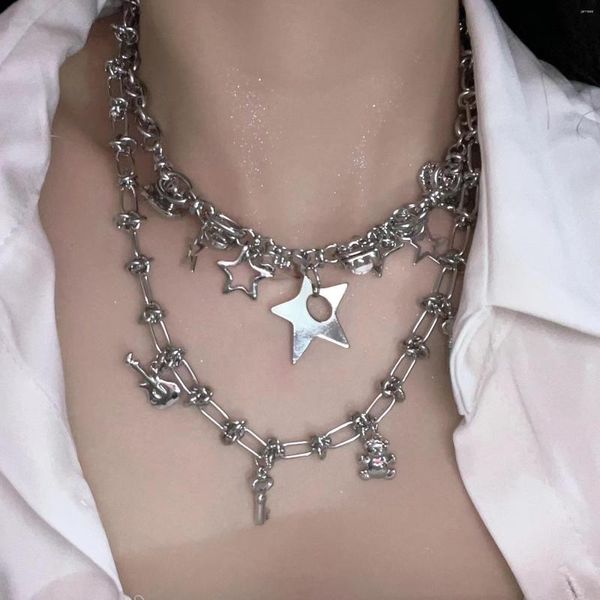 Pendentif Colliers Y2K Sweet Cool Star Pentagram Collier Vintage Clé Guitare Animal Charms Ras Du Cou Pour Femmes Unisexe Chaînes De Cou Bijoux Cadeau