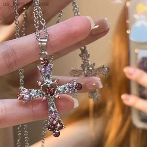 Colliers de pendentif y2k zircon croix croix rose violet coeur croix collier pendant women gothic bijoux fête accessoires 2023240408y23b