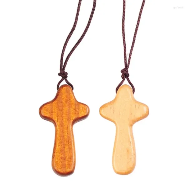 Collares colgantes Y4QE Collar de madera católica para mujeres Hombres Moda Cruces de madera Gargantilla Joyería Regalo Adornos retrovisores de coche