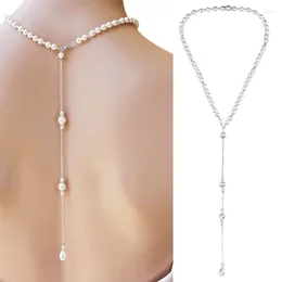 Pendentif Colliers Y51E Collier de perles exquises Sexy Gland Toile de fond Longue chaîne de corps Robe sans dos Décor pour femmes filles