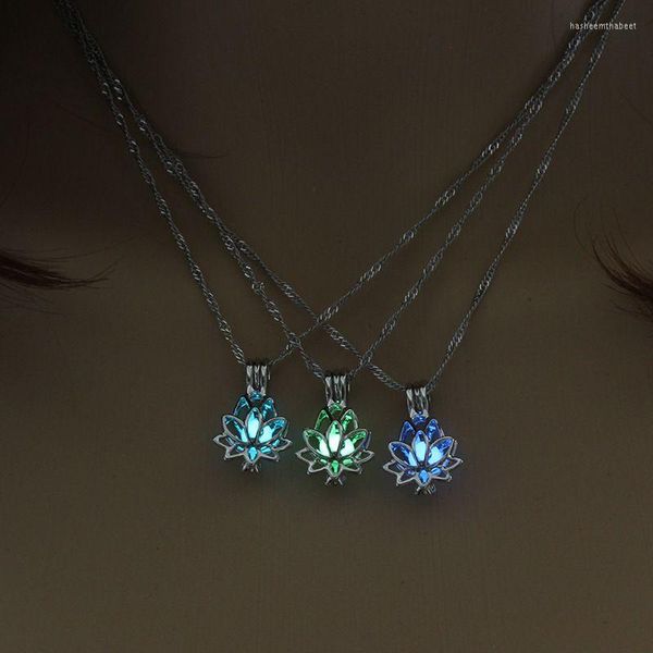 Collares pendientes Yachu luminoso que brilla en la luna oscura collar en forma de flor de loto para mujeres Yoga oración budismo joyería