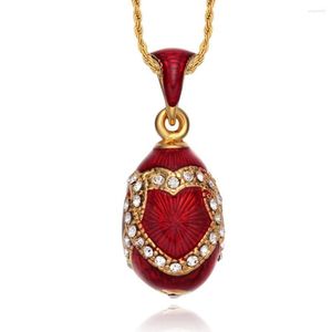 Pendentif Colliers YAFFIL Coeur En Laiton Émail Fait À La Main Vintage Oeuf Femmes Charme Cristal Strass Collier De Noël Et De Pâques