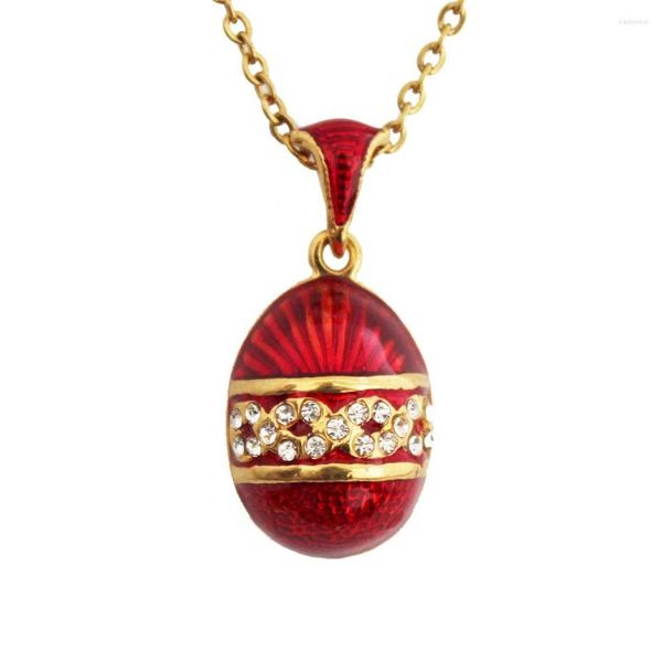 Pendentif Colliers YAFFIL Femmes Collier de luxe Bijoux Laiton Émail Fait à la main Fleurs de Pâques russes Vintage Egg Crystal 2022