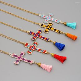 Hanger kettingen Yastyt Cross ketting voor vrouwen sieraden christelijke sieraden Boheemse kleurrijke collier mode paas kwastje