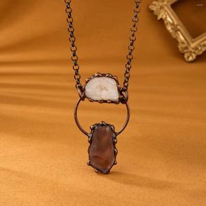 Colliers pendants yeevaa 1pc boho style vintage cristal naturel agate incrusté amethyst cru pierre collier bijou pour femmes
