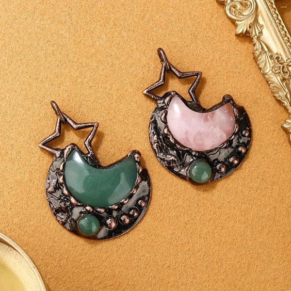 Collares colgantes YEEVAA Natural Rosa Cristal Verde Piedra preciosa Luna Estrella Hecho a mano para mujeres Regalo de joyería de fiesta